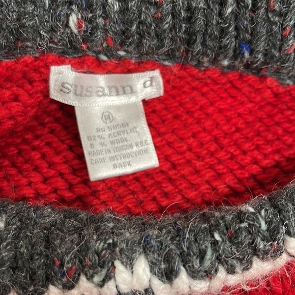 Vintage Susann D Oversized Acrylic Wool Nordic Print Sweater Red Grey Cream SZ M - Picture 4 of 6